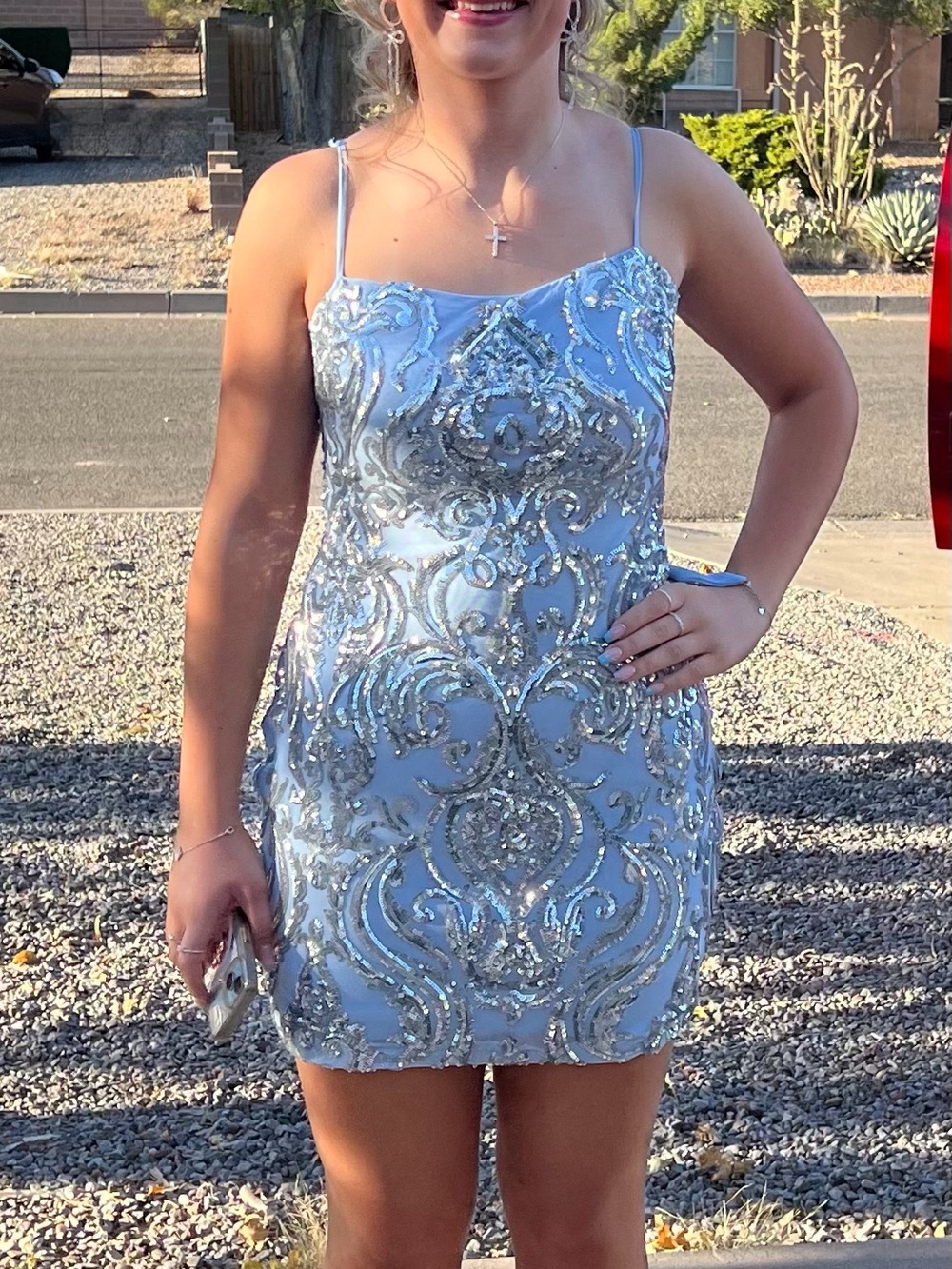 B Darlin Light Blue Sequin Embellished Mini Dress